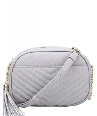 Veronica Double Zipper V Pattern Crossbody WU121 GRAY